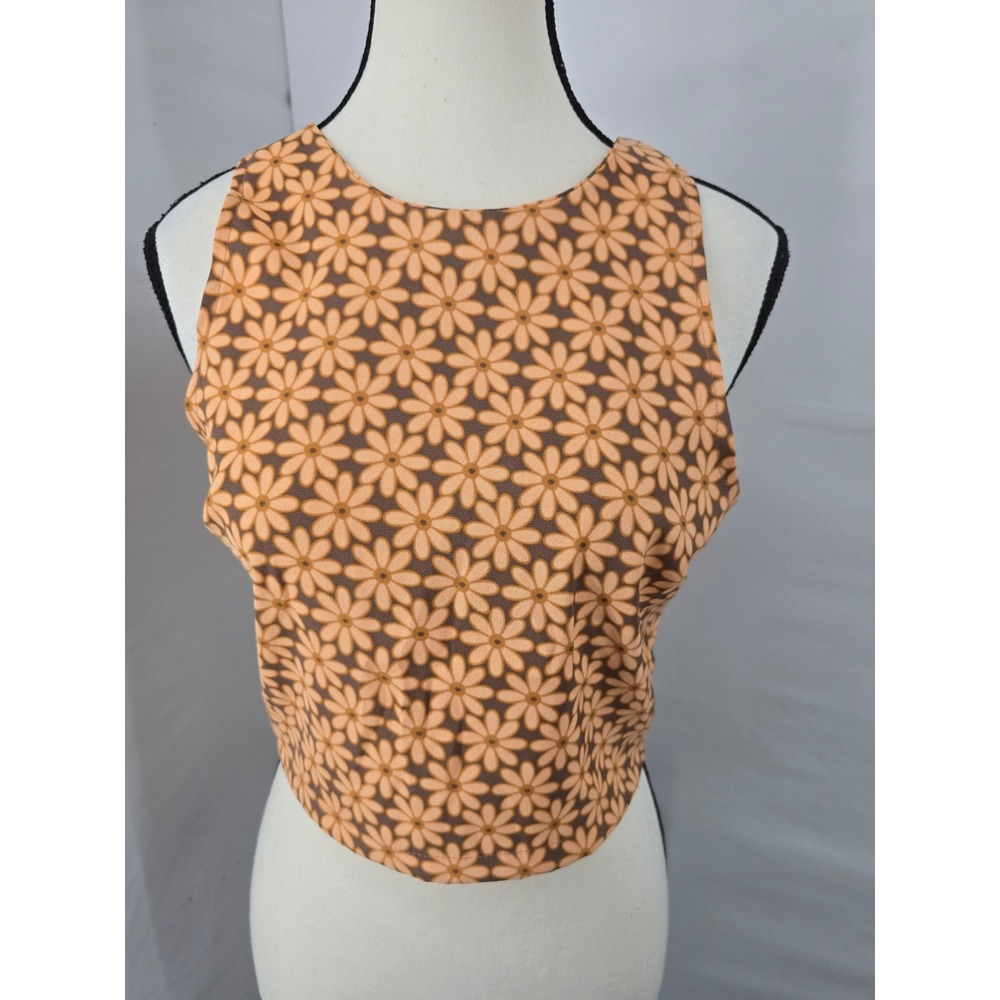 Altar'd State Womens Orange Brown Daisy Floral Sleeveless Crop Top Zipper Back M